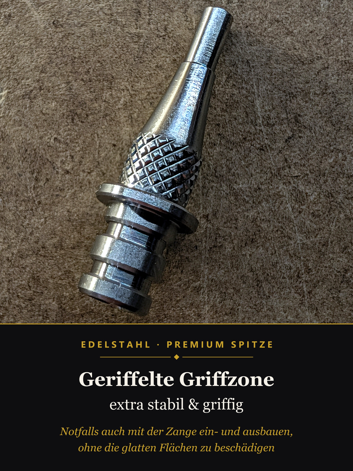 Diamond Painting Spitze aus Edelstahl mit geriffelter Griffzone, notfalls mit der Zange greifbar