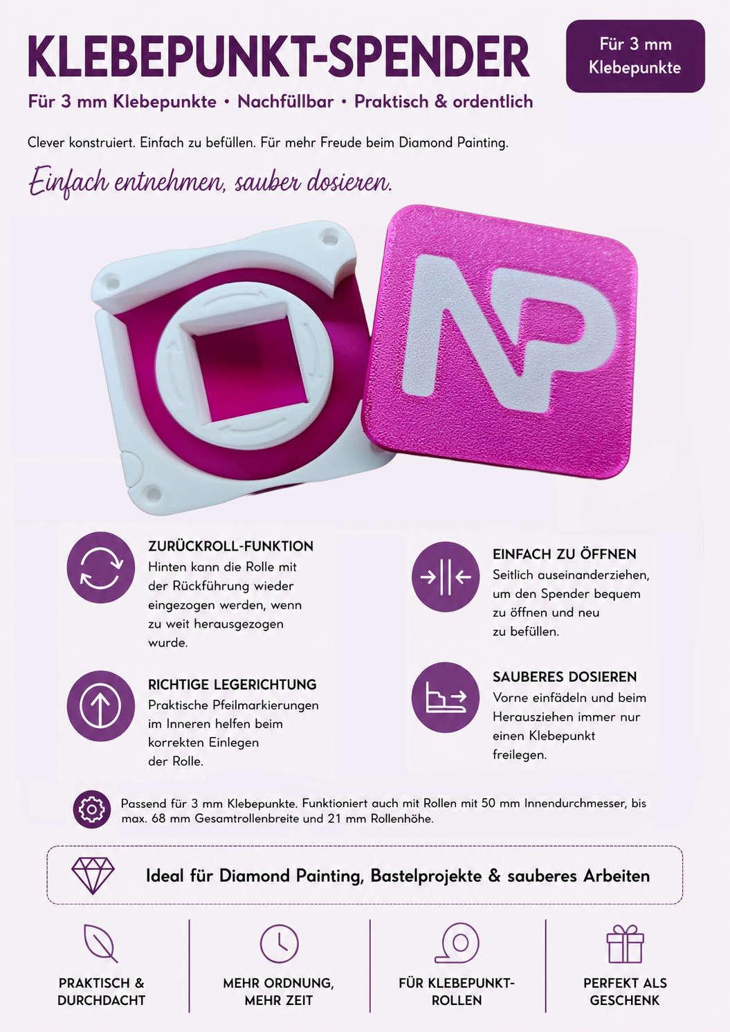 Klebepunkt Spender – Fuchsia | New Plastics