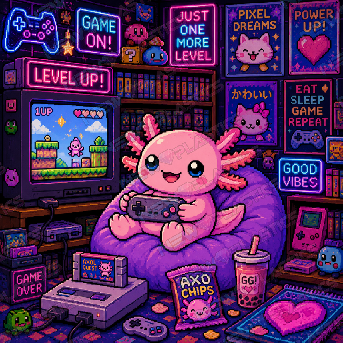 Level Up, Axolotl! ca.40x40cm | New Plastics
