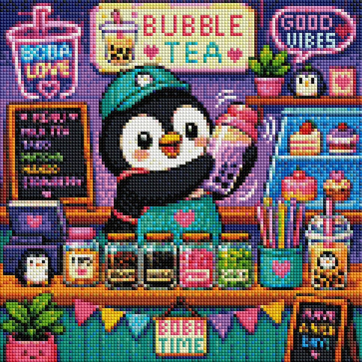 Boba-Time mit Pinguin ca.30x30cm | New Plastics