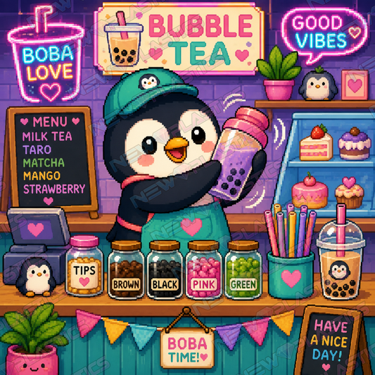 Boba-Time mit Pinguin ca.30x30cm | New Plastics