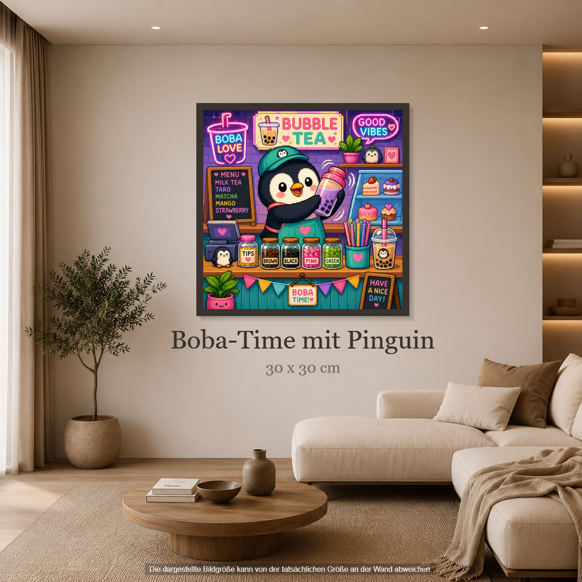 Boba-Time mit Pinguin ca.30x30cm | New Plastics