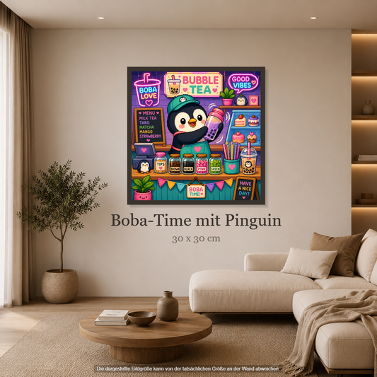 Boba-Time mit Pinguin ca.30x30cm | New Plastics